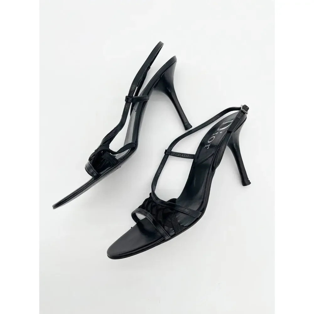 Christian Dior Vintage Y2K Black Woven Strappy Slingback Heel Sandals EU 40.5